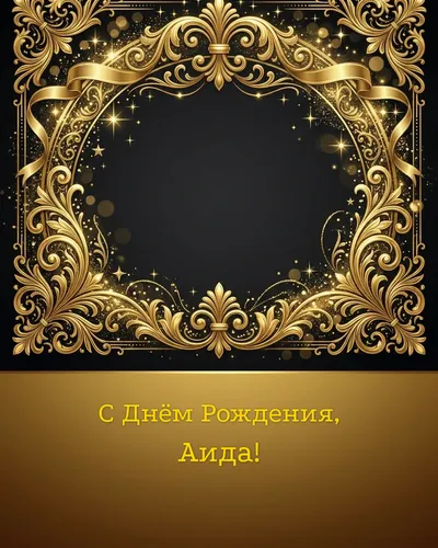 Открытка с днём рождения Аида — золотая на тёмном фоне