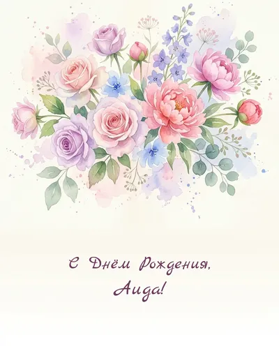 Открытка с днём рождения Аида — акварельная с цветами