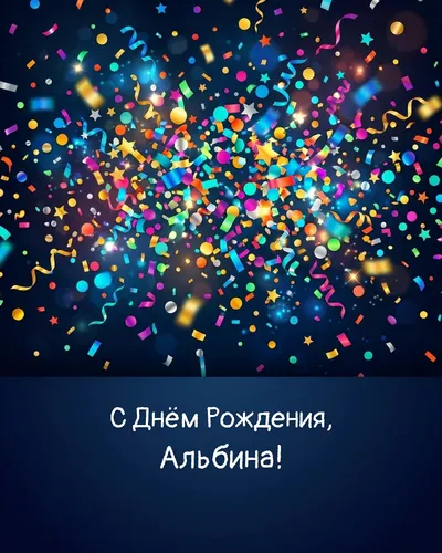 Открытка с днём рождения Альбина — яркая с конфетти
