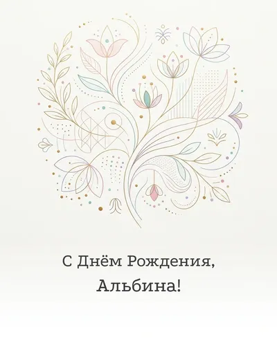 Открытка с днём рождения Альбина — минималистичная с линиями