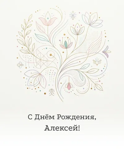С Днём рождения, Алексей! — минималистичная с линиями Открытка с днём рождения Алексей — минималистичная с линиями