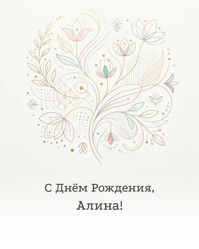 Открытка с днём рождения Алина — минималистичная с линиями