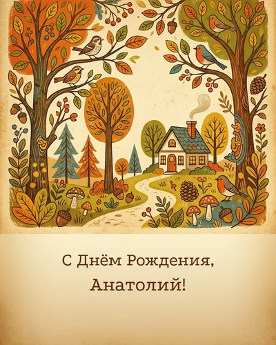 Открытка с днём рождения Анатолий — в ретро-стиле