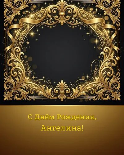 Открытка с днём рождения Ангелина — золотая на тёмном фоне