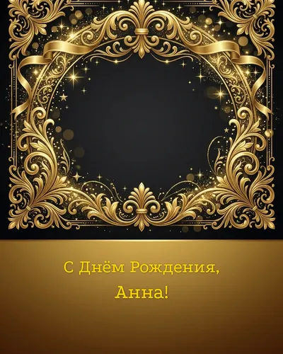 Открытка с днём рождения Анна — золотая на тёмном фоне