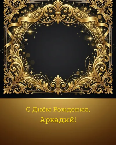 Открытка с днём рождения Аркадий — золотая на тёмном фоне