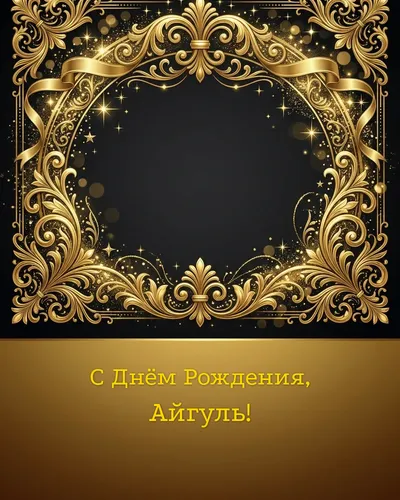 Открытка с днём рождения Айгуль — золотая на тёмном фоне