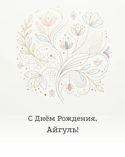 Открытка с днём рождения Айгуль — минималистичная с линиями