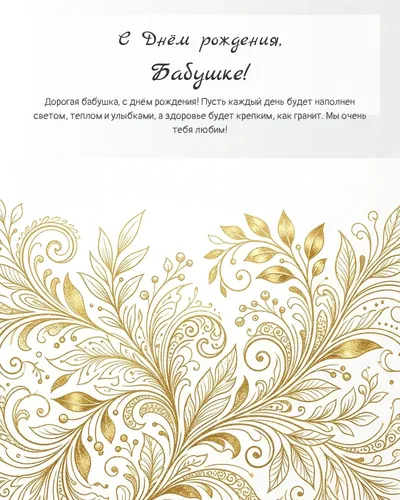 Открытка с днём рождения Бабушке — золотая на светлом фоне