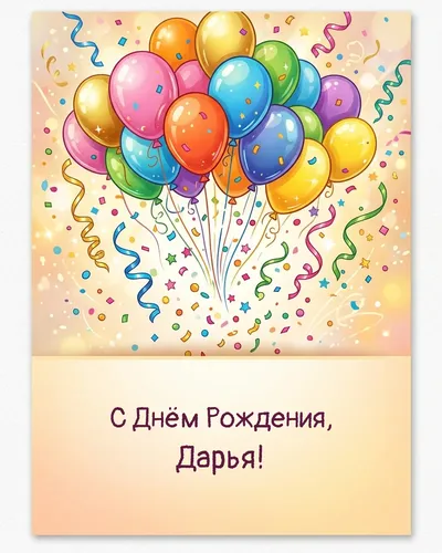 Открытка с днём рождения Дарья — с шарами и конфетти