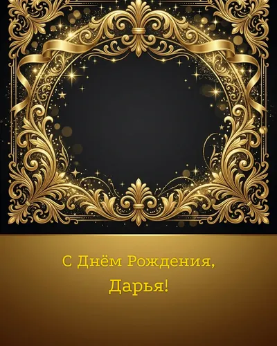 Открытка с днём рождения Дарья — золотая на тёмном фоне