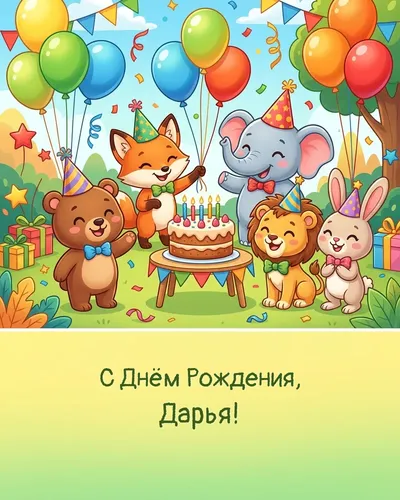 Открытка с днём рождения Дарья — детская универсальная