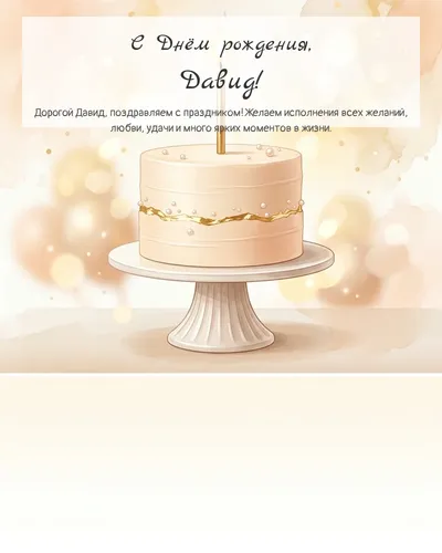 Открытка с днём рождения Давид — с минималистичным тортом