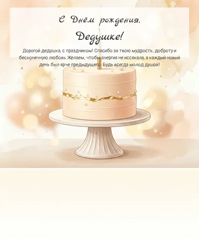 Открытка с днём рождения Дедушке — с минималистичным тортом