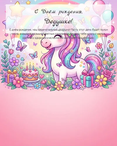 Открытка с днём рождения Дедушке — детская для девочки
