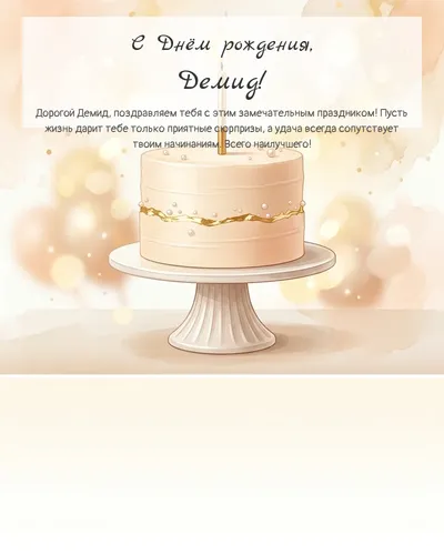Открытка с днём рождения Демид — с минималистичным тортом