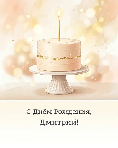 Открытка с днём рождения Дмитрий — с минималистичным тортом