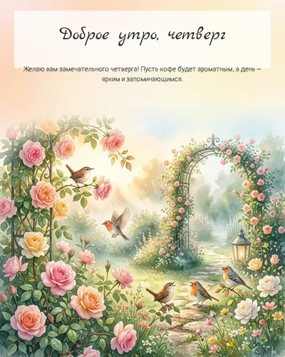 Картинка доброе утро, четверг — с утренним садом