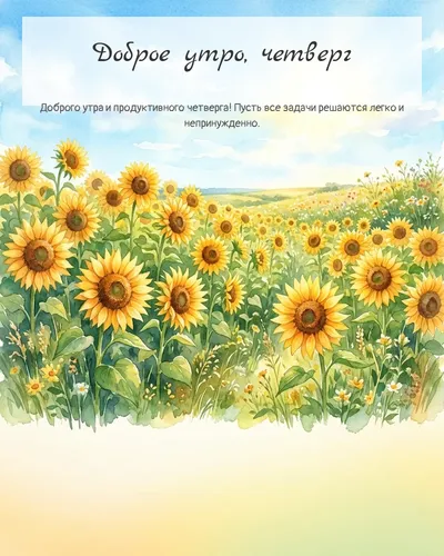 Картинка доброе утро, четверг — летнее утро с подсолнухами