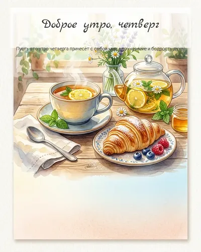 Картинка доброе утро, четверг — с чаем и выпечкой