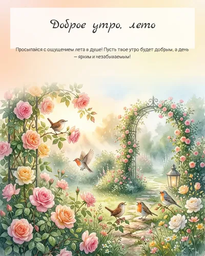 Картинка доброе утро, лето — с утренним садом