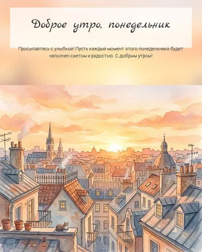 Картинка доброе утро, понедельник — с городским рассветом