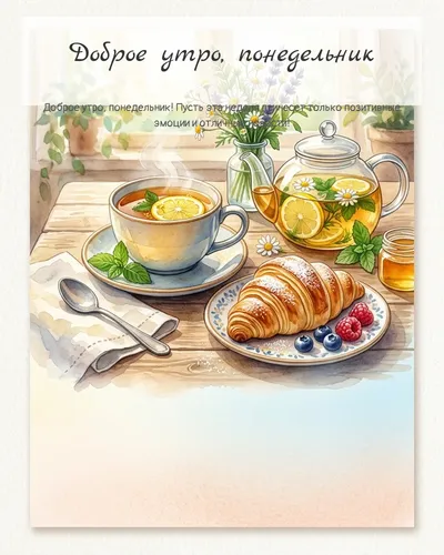 Картинка доброе утро, понедельник — с чаем и выпечкой