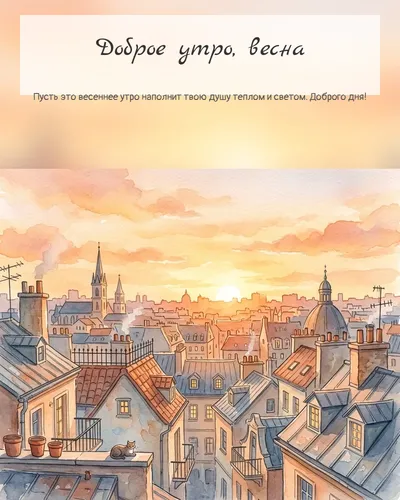 Картинка доброе утро, весна — с городским рассветом