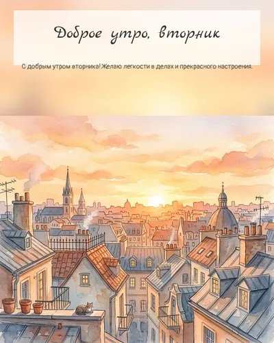 Картинка доброе утро, вторник — с городским рассветом