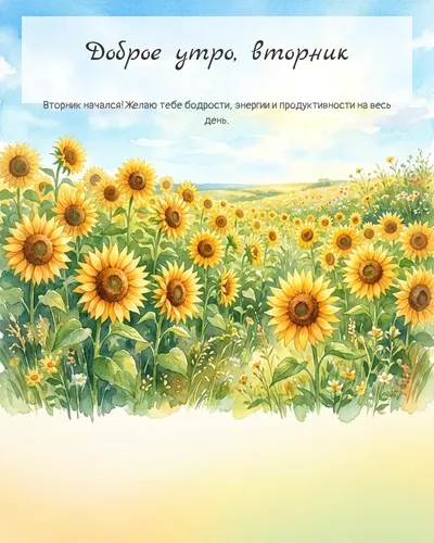 Картинка доброе утро, вторник — летнее утро с подсолнухами
