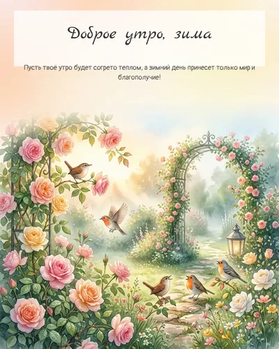 Картинка доброе утро, зима — с утренним садом