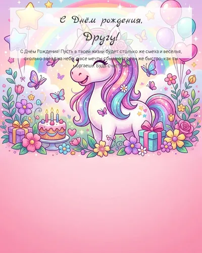 Открытка с днём рождения Другу — детская для девочки