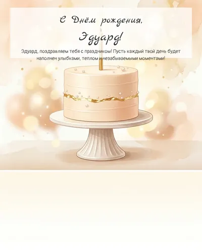 Открытка с днём рождения Эдуард — с минималистичным тортом