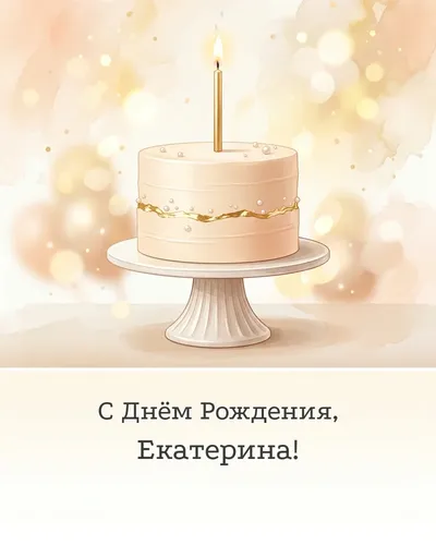 Открытка с днём рождения Екатерина — с минималистичным тортом