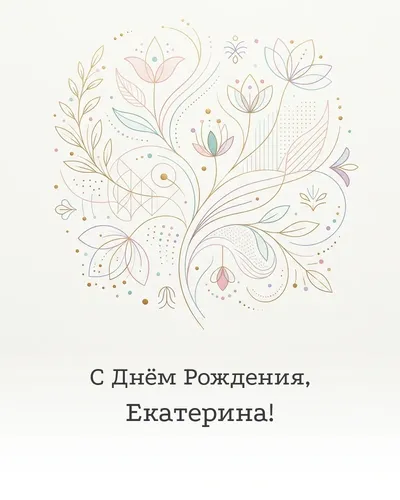Открытка с днём рождения Екатерина — минималистичная с линиями