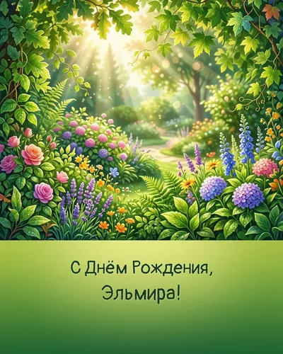 Открытка с днём рождения Эльмира — летняя с природой