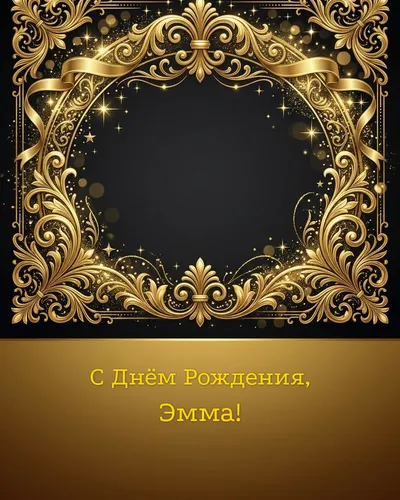 Открытка с днём рождения Эмма — золотая на тёмном фоне