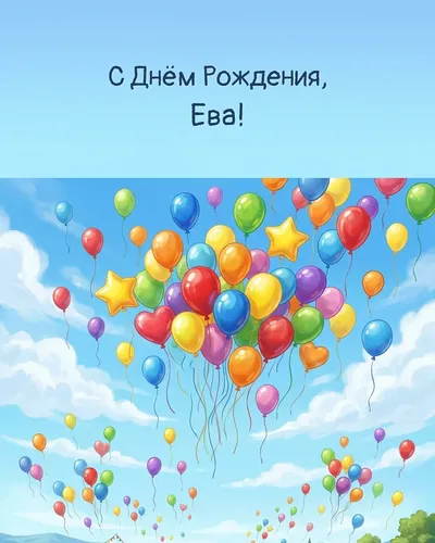Открытка с днём рождения Ева — с воздушными шарами