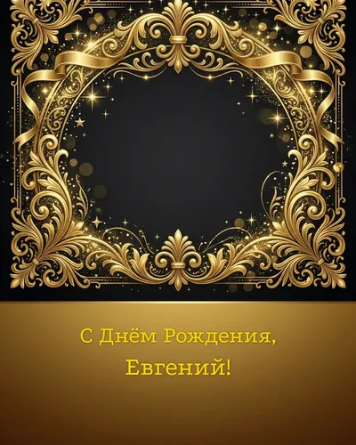 Открытка с днём рождения Евгений — золотая на тёмном фоне