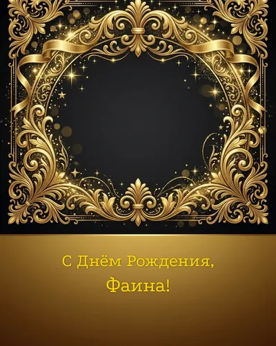 Открытка с днём рождения Фаина — золотая на тёмном фоне