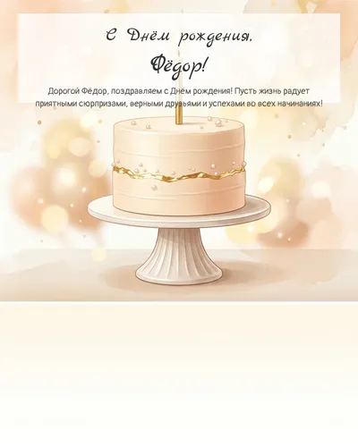 Открытка с днём рождения Фёдор — с минималистичным тортом