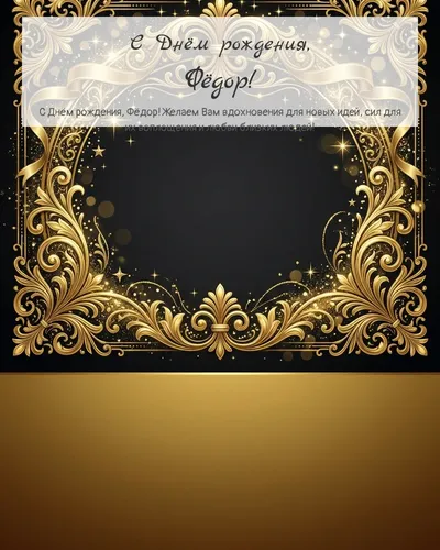 Открытка с днём рождения Фёдор — золотая на тёмном фоне