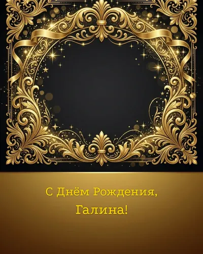 Открытка с днём рождения Галина — золотая на тёмном фоне