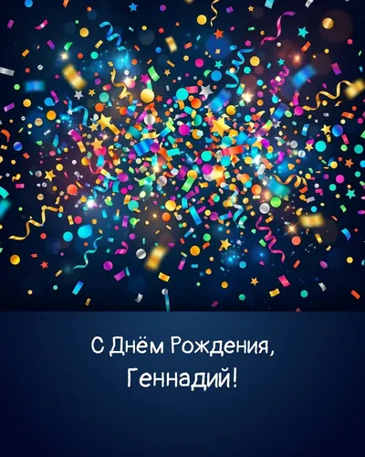 Открытка с днём рождения Геннадий — яркая с конфетти