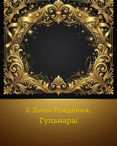 Открытка с днём рождения Гульнара — золотая на тёмном фоне