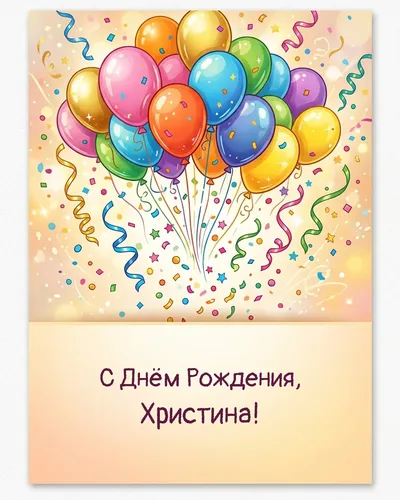 С Днём рождения, Христина! — с шарами и конфетти Открытка с днём рождения Христина — с шарами и конфетти