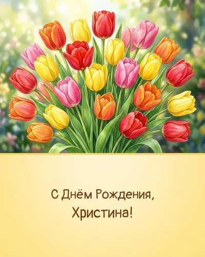 С Днём рождения, Христина! — с тюльпанами Открытка с днём рождения Христина — с тюльпанами