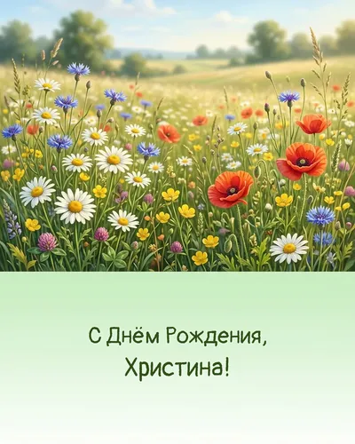 С Днём рождения, Христина! — с полевыми цветами Открытка с днём рождения Христина — с полевыми цветами