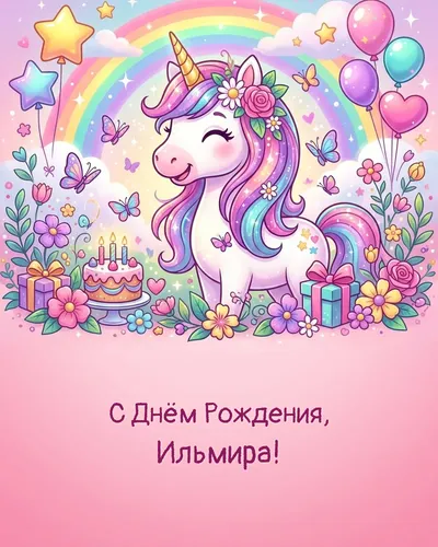 Открытка с днём рождения Ильмира — детская для девочки