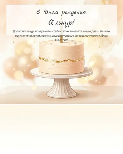 Открытка с днём рождения Ильнур — с минималистичным тортом